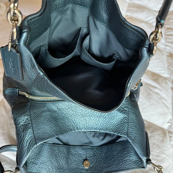 Coach Lexy Shoulder Bag Pebble Leather Metallic Blue - Picture 8 of 15